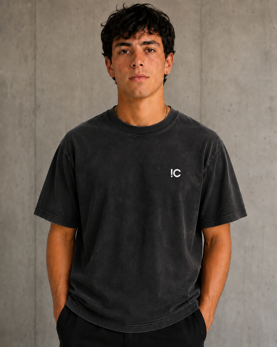 TravelTee Nera acidwash oversize, vista fronte, mockup grafico